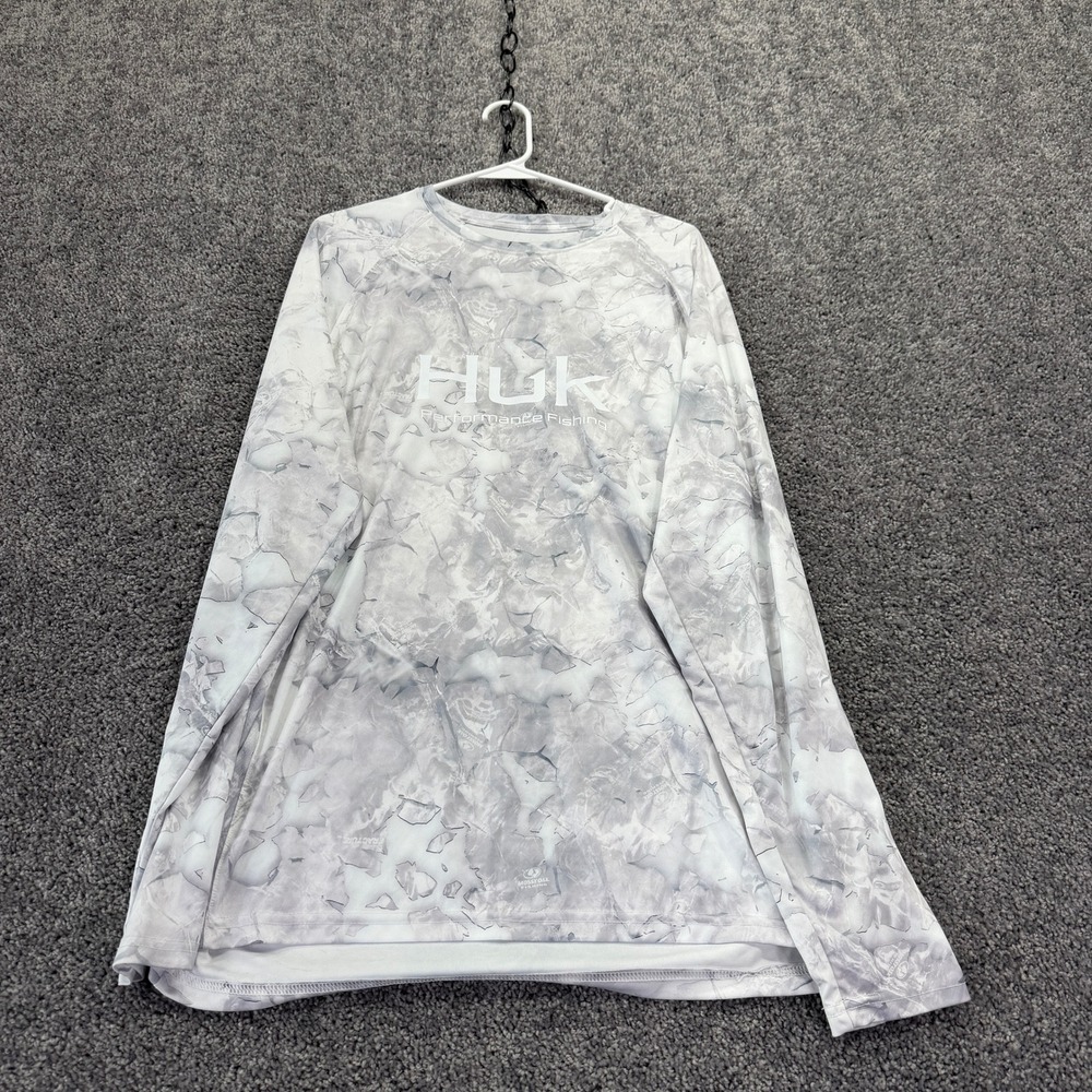 Huk Performance Fishing Shirt Mens Extra Large White Gray Mossy Oak Camo Long